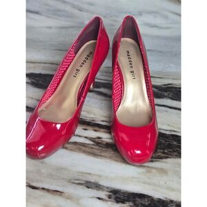 Madden Girl Red Patent Leather Round Toe Pumps Polka Dot Lining High Heels 8
